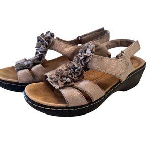 Clark Merliah Sheryl Heeled Sandal Size 8.5 EU 39 1/2 Taupe Metallic $88